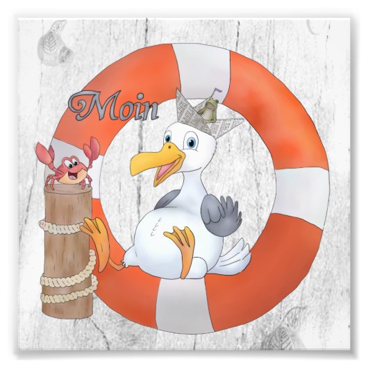 Vintage Möwe im Ring フォトプリント (正面)