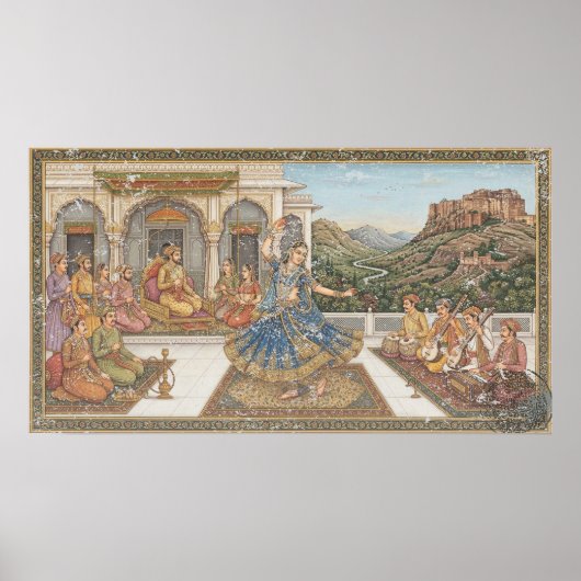 Vintage Mughal Court Miniature Kathak Heritage Art ポスター (正面)