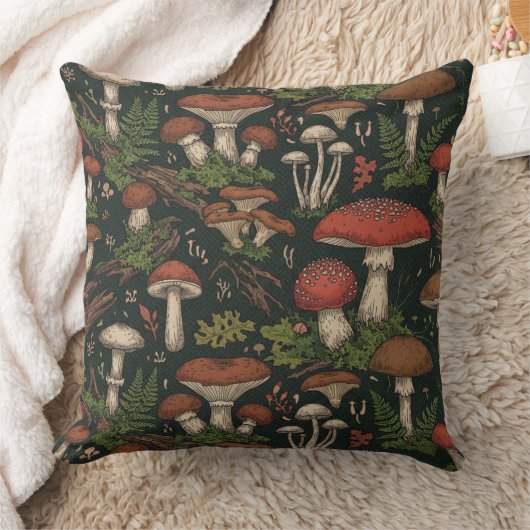 Vintage Mushroom Forest Botanical クッション (ブランケット)