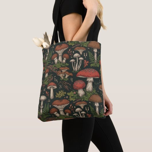 Vintage Mushroom Forest Botanical トートバッグ (クローズアップ)