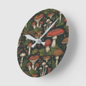 Vintage Mushroom Forest Botanical ラウンド壁時計 (傾斜)