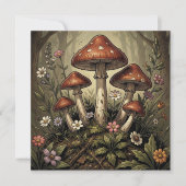 Vintage Mushroom Red Caps and Wildflowers Art (正面)