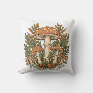 Vintage Mushroom Throw Pillow Cover, Botanical For クッション