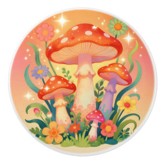 Vintage Mushrooms and Flowers  セラミックノブ