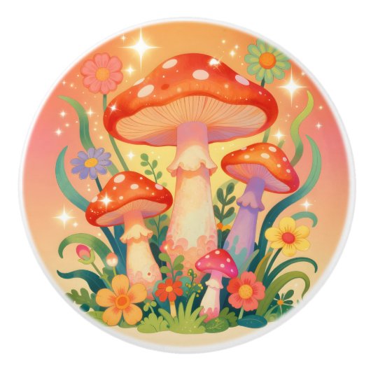 Vintage Mushrooms and Flowers  セラミックノブ (正面)