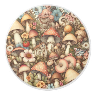 Vintage Mushrooms and Flowers Cottage Core セラミックノブ