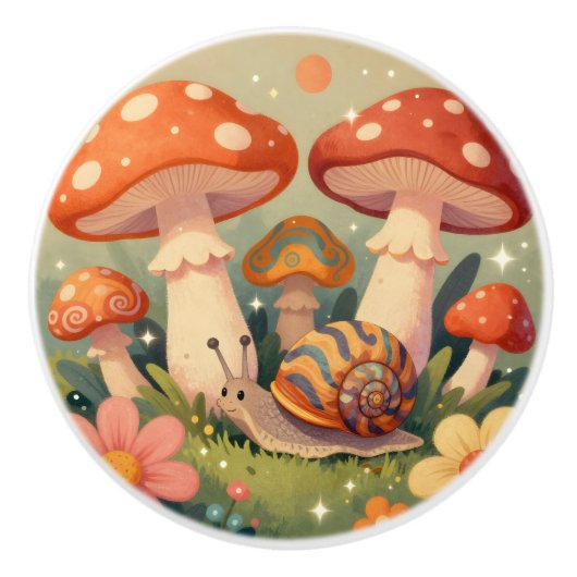 Vintage Mushrooms,  Flowers and Snail セラミックノブ (正面)