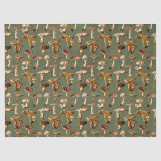 Vintage Mushrooms on Green Decoupage 薄葉紙 (正面)