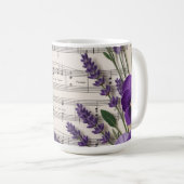 Vintage Music and Lavender Pansies Floral コーヒーマグカップ (正面右)