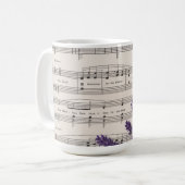 Vintage Music and Lavender Pansies Floral コーヒーマグカップ (正面左)