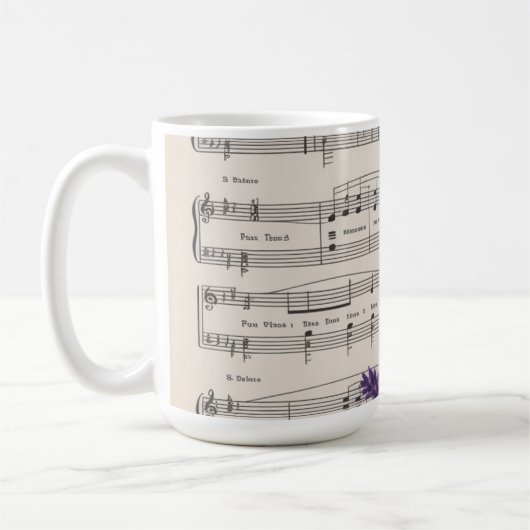 Vintage Music and Lavender Pansies Floral コーヒーマグカップ (左)