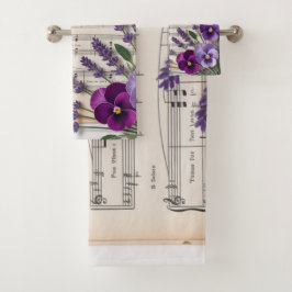 Vintage Music and Lavender Pansies Floral バスタオルセット