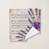 Vintage Music and Lavender Pansies Floral バスタオルセット (ウォッシュタオル)