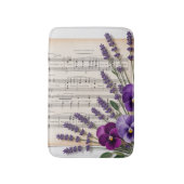 Vintage Music and Lavender Pansies Floral バスマット (正面縦)