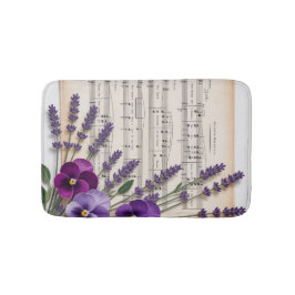 Vintage Music and Lavender Pansies Floral バスマット