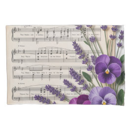 Vintage Music and Lavender Pansies Floral 枕カバー