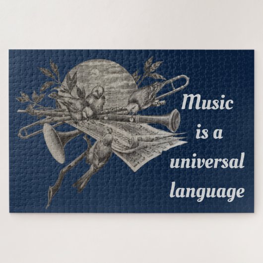 Vintage Music Lovers Etching Musical Instruments ジグソーパズル (横)