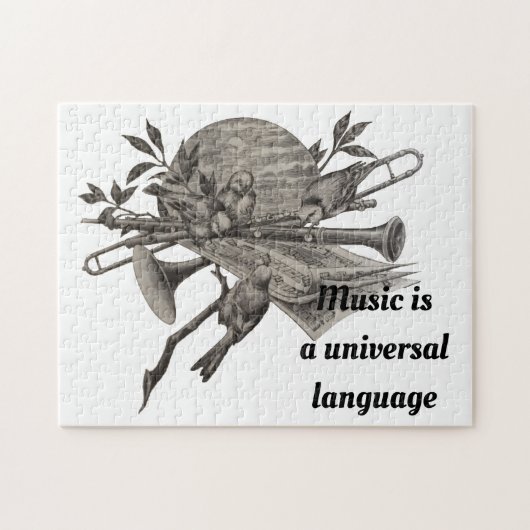 Vintage Music Lovers Etching Musical Instruments ジグソーパズル (横)