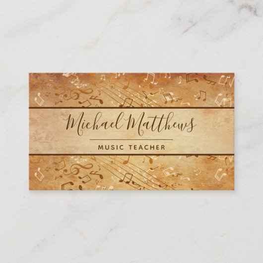 Vintage Music Notes Elegant Musical Teacher 名刺 (正面)