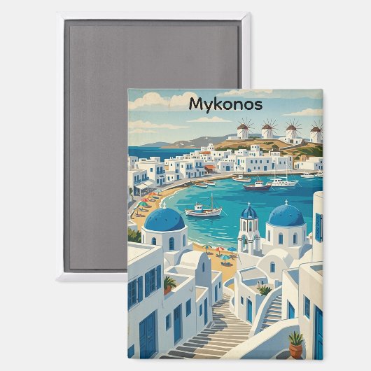 Vintage Mykonos Greece Architecture Windmills  マグネット (正面/裏面)