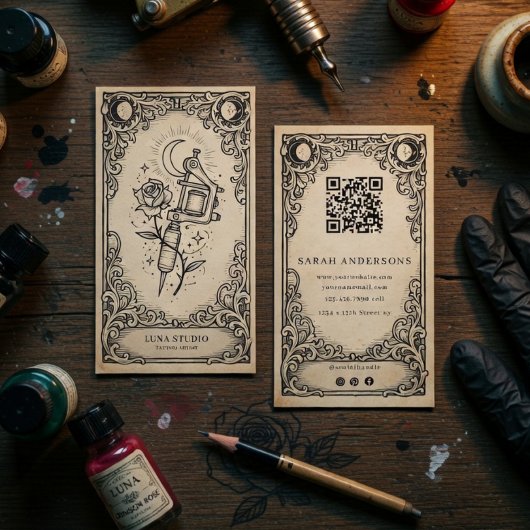 Vintage Mystical Tattoo Artist Celestial Tarot  名刺