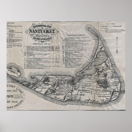 Vintage Nantucket Map ポスター (正面)