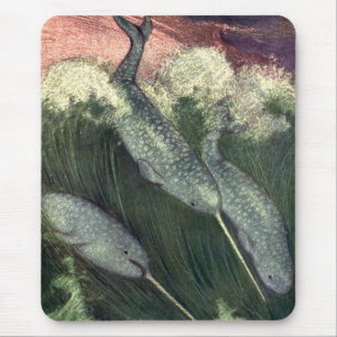 Vintage Narwhals Whales, Marine Life Ocean Animals マウスパッド