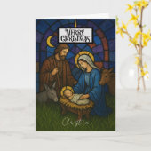 Vintage Nativity Scene Merry Christmas  カード (黄色い花)