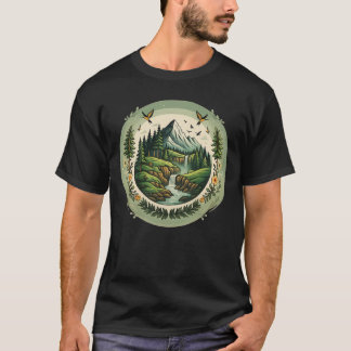 Vintage Nature Landscape Mountain Scene Tシャツ