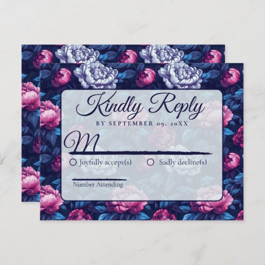 Vintage Nature Rustic Peonies Wedding  出欠カード (正面/裏面)