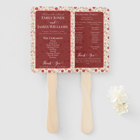 Vintage Nature Tulip Flower Spring Wedding Program ハンドファン (正面&裏面)