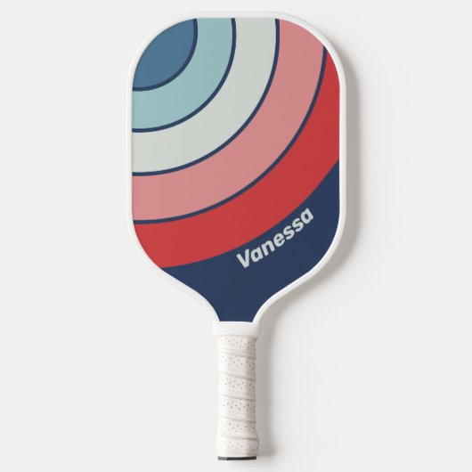 Vintage Nautical Blue Circle Stripe with Name ピックルボールラケット (正面)