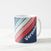 Vintage Nautical Blue Stripes with Name コーヒーマグカップ (正面右)