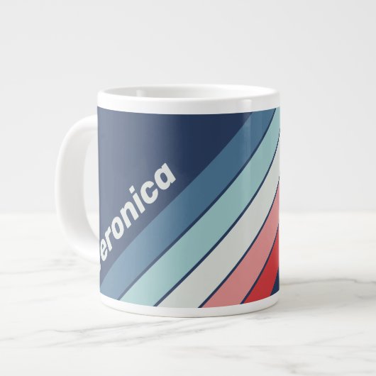 Vintage Nautical Blue Stripes with Name ジャンボコーヒーマグカップ (正面左)