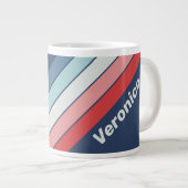 Vintage Nautical Blue Stripes with Name ジャンボコーヒーマグカップ (正面右)