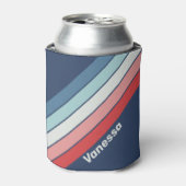 Vintage Nautical Blue Stripes with Name 缶クーラー (缶正面)