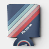 Vintage Nautical Blue Stripes with Name 缶クーラー (裏面)