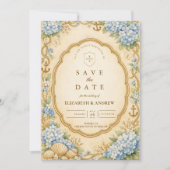 Vintage Nautical Hydrangea Wedding セーブザデート (正面)