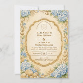 Vintage Nautical Hydrangea Wedding 招待状 (正面)