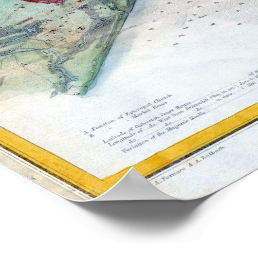 Vintage Nautical Map Galveston Texas ポスター (角)