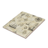 Vintage Nautical Map Pattern with Ships & Compass タイル (側面)