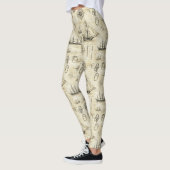Vintage Nautical Map Pattern with Ships & Compass レギンス (左)