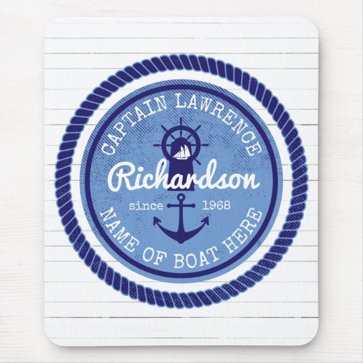 Vintage Nautical Rope Anchor大尉の舵輪のボート マウスパッド (正面)