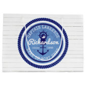 Vintage Nautical Rope Anchor大尉の舵輪のボート ラージペーパーバッグ (裏面)