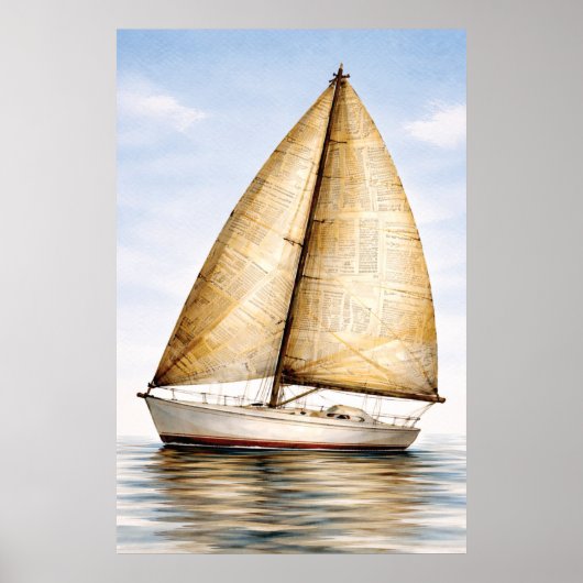 Vintage Nautical Sailboat ポスター (正面)