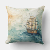Vintage Nautical Ship Sailing the Ocean アウトドアクッション (正面)