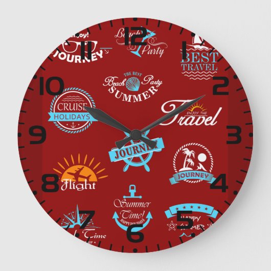 Vintage Nautical Travel Badge Collection ラージ壁時計 (正面)