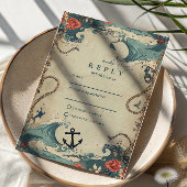 Vintage Nautical Waves & Rope Wedding 出欠カード
