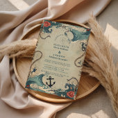 Vintage Nautical Waves & Rope Wedding 招待状