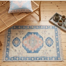 Vintage Navajo Kilim Soft Blues Dusty Rose スローブランケット
